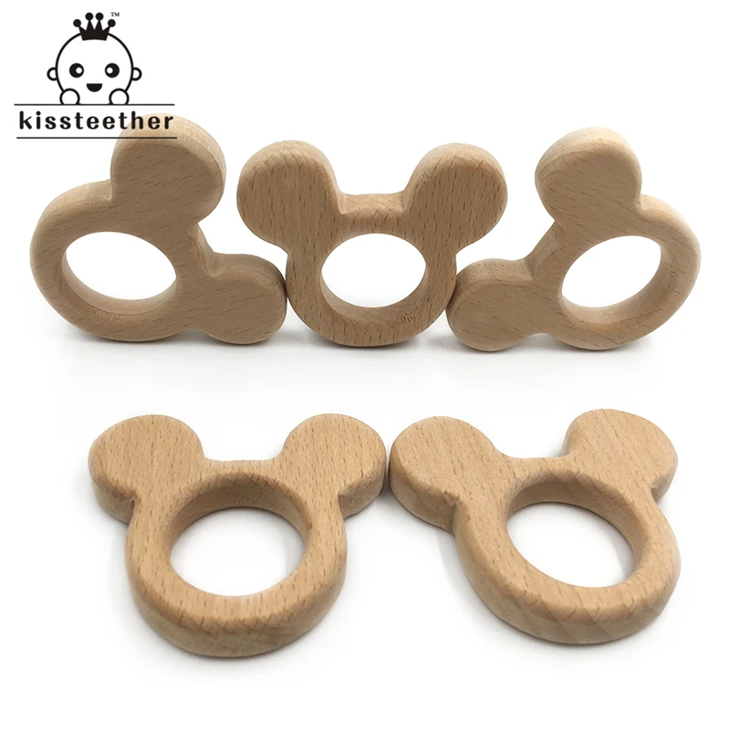 Topo in legno di faggio massaggiagengive fatto a mano naturale legno fai da te pendente personalizzato giocattoli per bambini sicuri ed ecologici