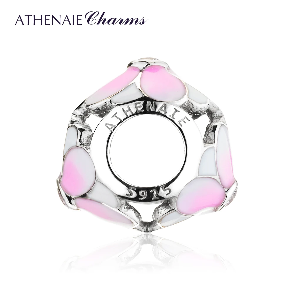 ATHENAIE 925 Sterling Silver Magnolia Bloom Pale Cerise Enamel Pink CZ Bead Charms for European Bracelets