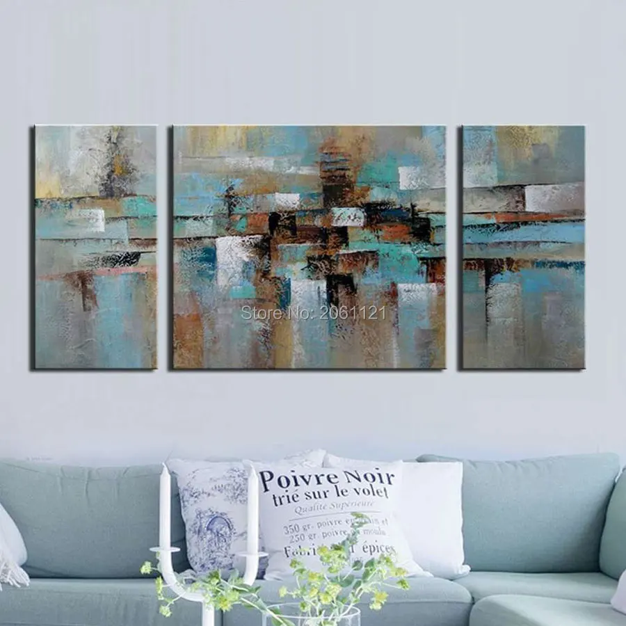 

Modern canvas oil painting hand painted abstract gray green wall pictures 3 panels canvas art group decorative modular paintings