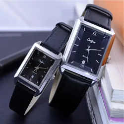 Ultra-thin calendar belt waterproof men and women Korean style rectangular lady quartz couple watch with leather watchbelt