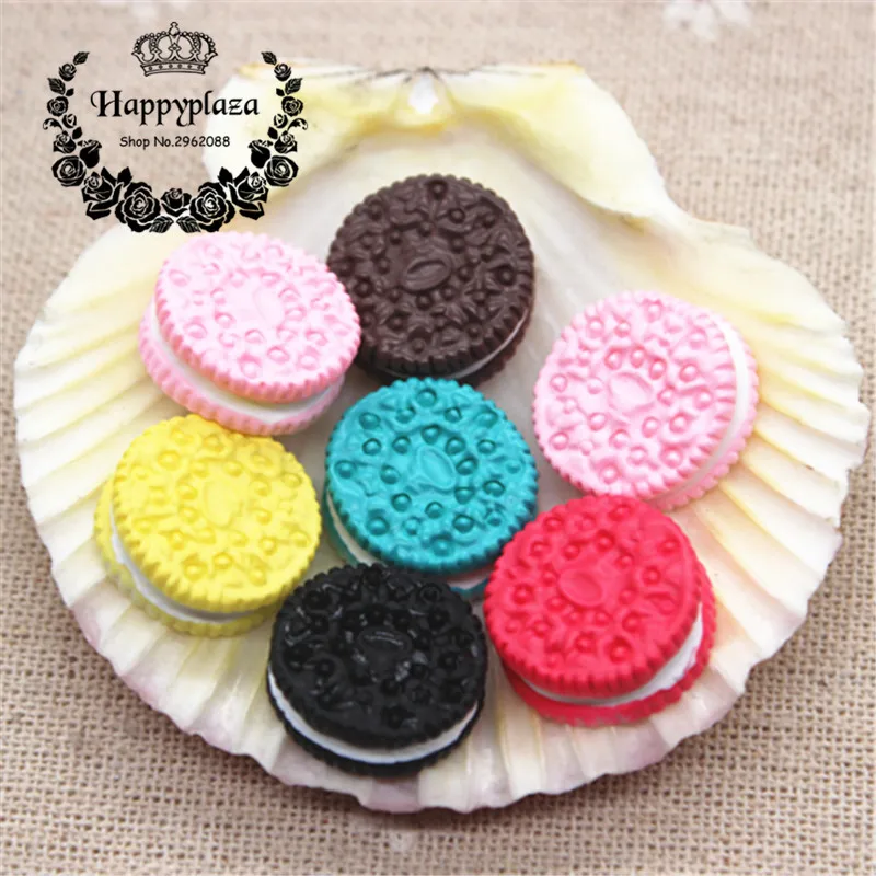 Decoración artesanal de resina Oreo, cabujones planos de 17mm, 10 unidades