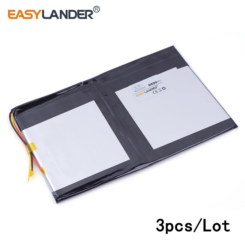 

3pcs/Lot 3.7V 9500mAh 40116135 lithium Li ion polymer rechargeable battery for tablet pc POWER BANK cell phone PAD DVD Naptop