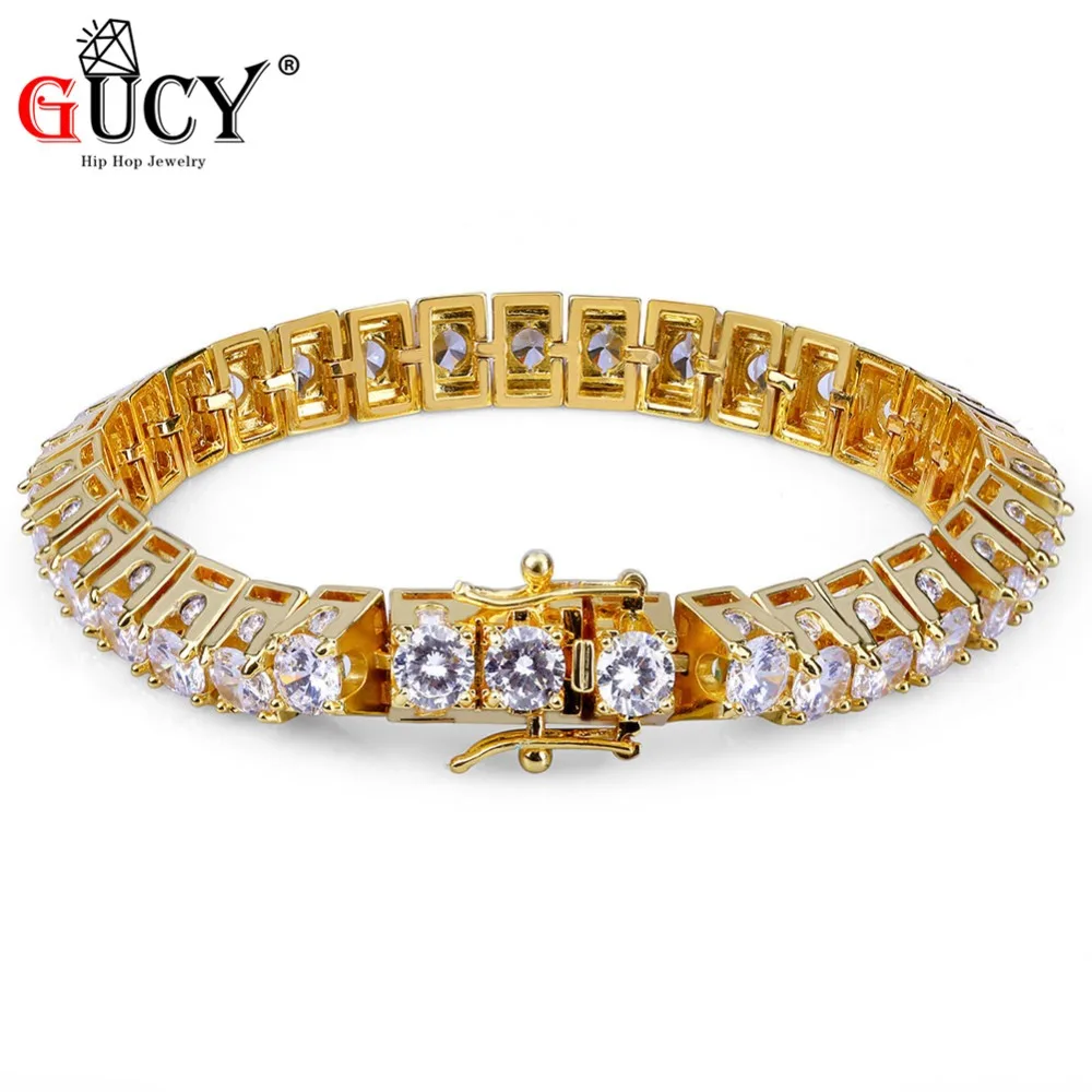 

GUCY Hip Hop New Fashion Iced Out Bling Bracelet Gold Color Micro Pave CZ Stones Bracelets 10mm Width Charm Jewelry For Men Gift