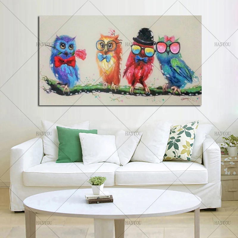

Owl brothers Handpainted canvas oil painting animal wall picture Home Decor for room decoration best gift Wall poster Home Art