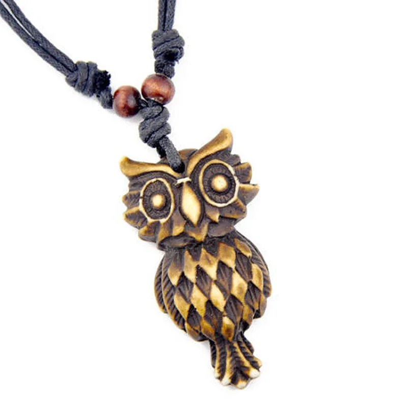 New Arrival Imitation YAK BONE Carved Tribal totem Owl Pendants Necklace Gifts MN445