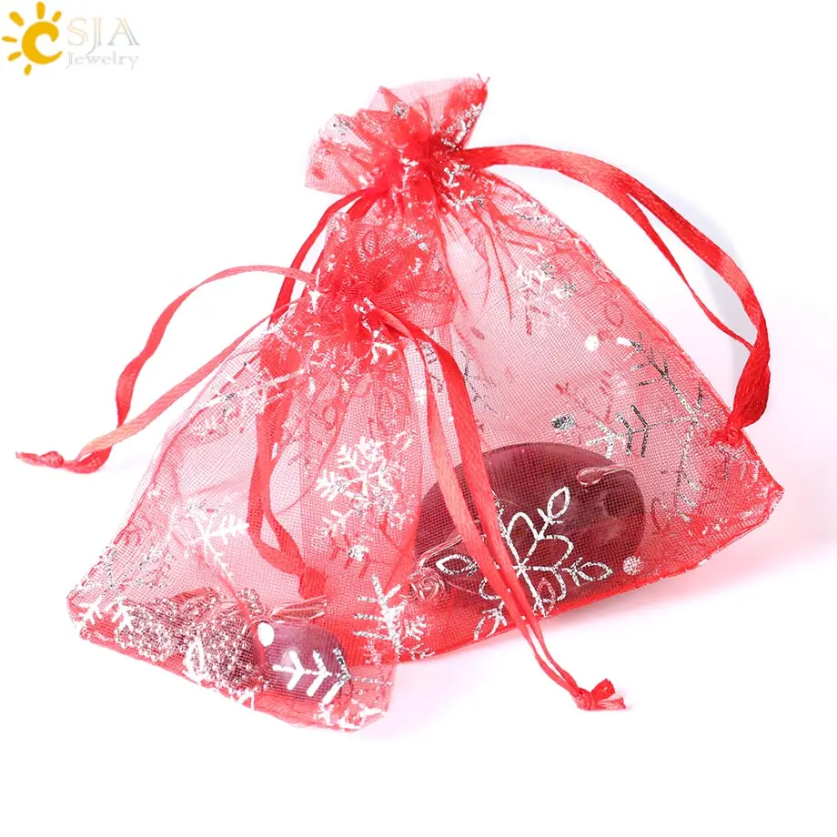 CSJA 10Pcs 12x9cm 9x7cm Organza Bag White Red Party Wedding Pouches Jewelry Packaging Display Decoration Small Bags F479