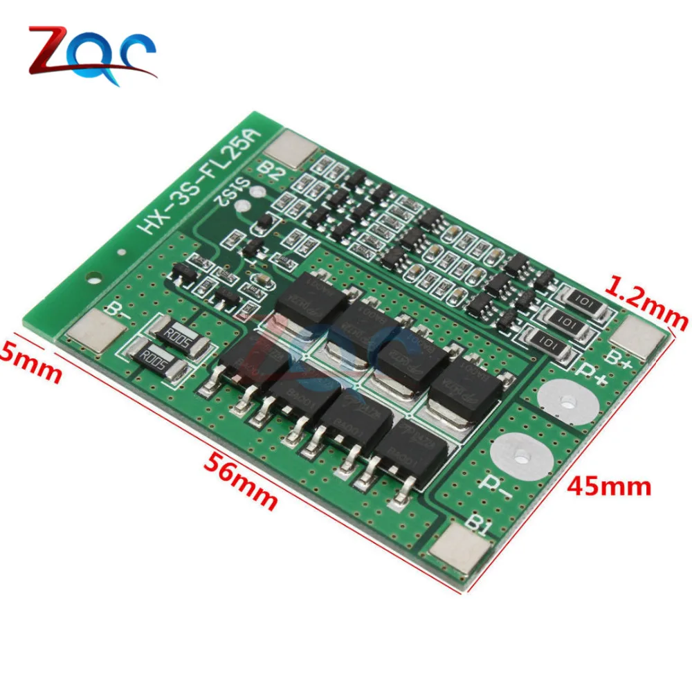 3S 25A Li-ion 18650 BMS PCM Battery Protection Board BMS PCM with Balance for Li-ion Lipo Battery Cell Pack Module 12V