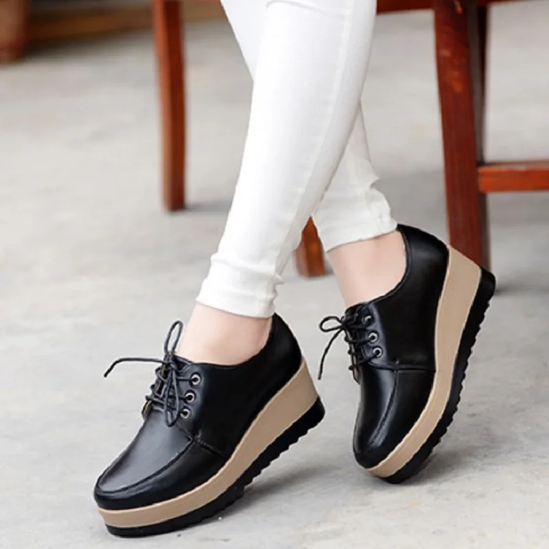 High Heel Women Shoes Women Genuine Leather Casual Shoes Breathable Fashion Waterproof Wedges Platform Shoes Women Sneaker