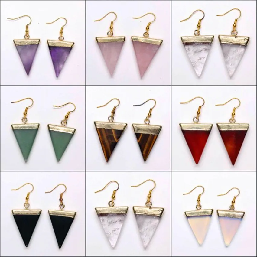 

Kraft-beads Simple Style Light Yellow Gold Color Geometric Rose Pink Quartz Dangle Earrings Black Agates Opal Jewelry