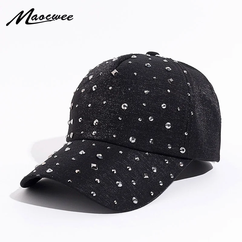 Diamond Rhinestone Baseball Cap Women Pop Summer Hat Girl Black Diamond Snapback Hat Novelty Casual Sun Cap Pearl Female Gorras