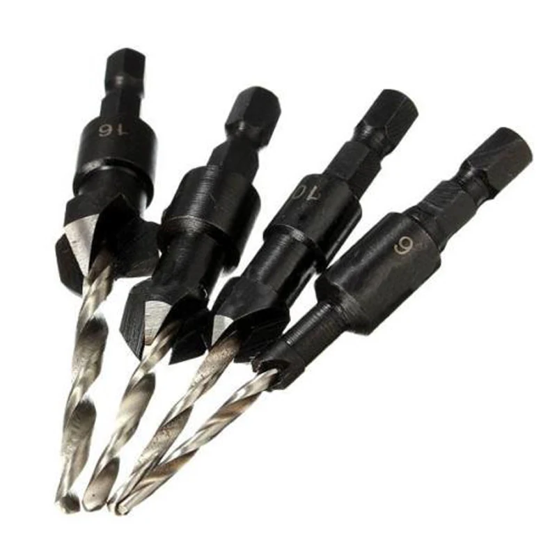 4pcs HSS Carpentry Woodworking Drill Bits Set+Hex Shank #6 #10 #13 #16