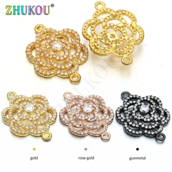 18*25mm Brass Cubic Zirconia Crystal Flower Charms Connectors for Diy Jewelry Findings, Hole: 1.6mm, Model: VS46