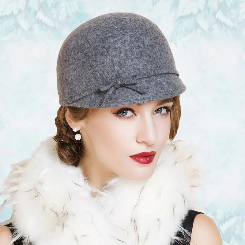 New Arrival Fashion Autumn Hat Fashion Wool Fedoras Cap Female All-match Wool Woolen Cap Leisure Cap England Dome Cap B-7504