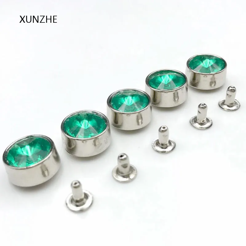 XUNZHE 20PCS 12mm Alloy inlaid diamond round rivet studs for clothes screws for belts rivets for clothes pearl jewelry set