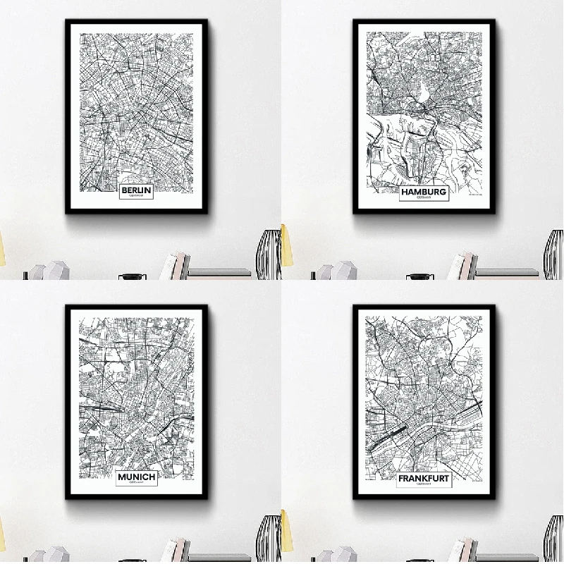 Germany City Map Print Berlin Frankfurt Munich Map Poster Hamburg Cologne Maps Wall Art Canvas Painting German Modern Home Decor