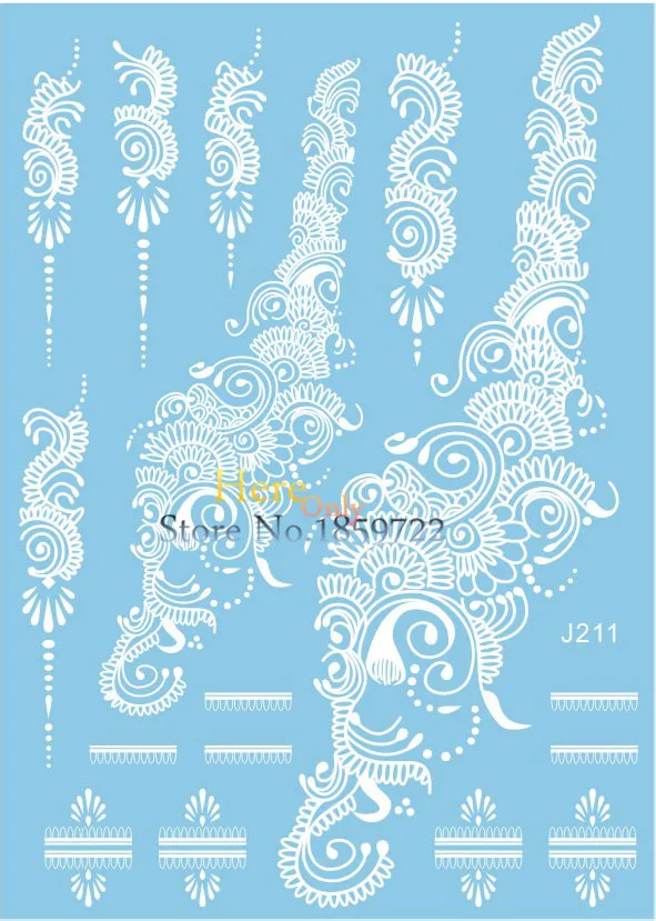 Top Quality White Temporary Tattoos Henna Design Hand Arm Sleeves For Women HJ211 Shoulder Makeup Flash Tattoo Sheets Henna 2016