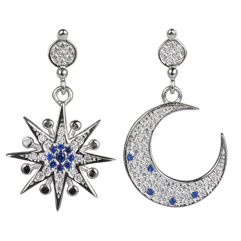 

Серьги Eulonvan Moon And Star Dangle из стерлингового серебра 925 пробы, свадебные серьги с синим фианитом, модные серьги в форме полумесяца для вечеринки S-E374