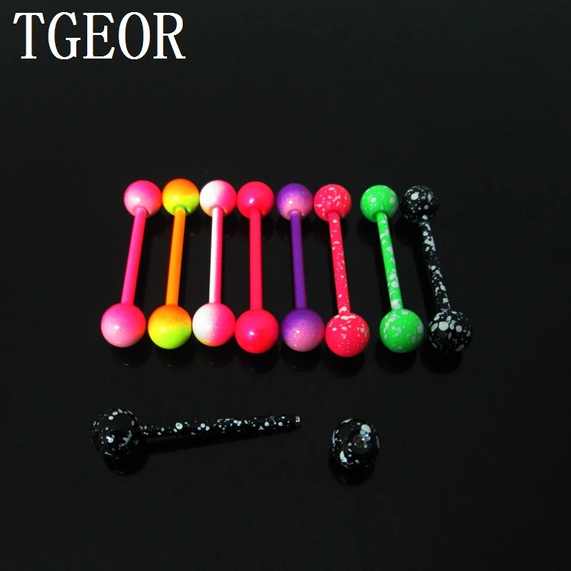 new arrival 1 Pair 1.6*16*5/5mm surgical Stainless Steel neon colors piercing tongue barbell ring free shipping