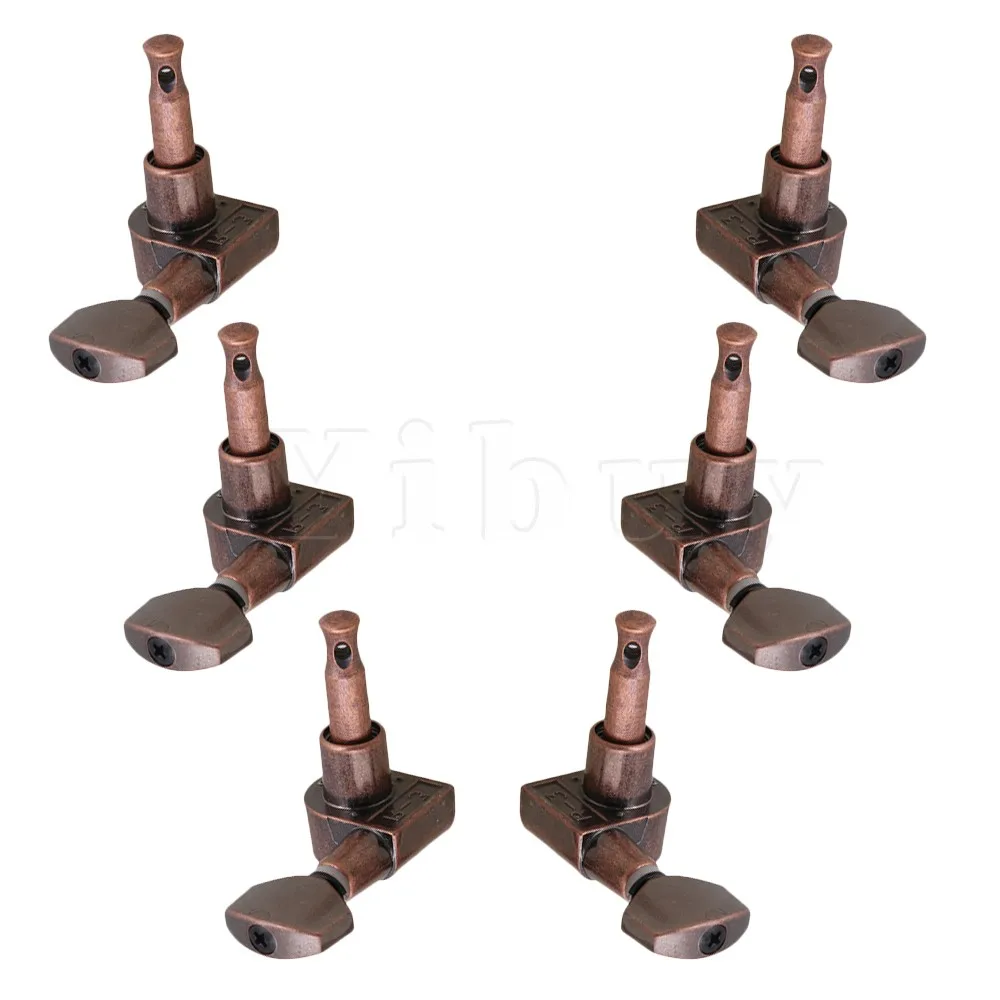 Yibuy 4x3.7cm Bronze Electric Guitar Full Closed Tuning Pegs Tuners Right Hand Machine Heads Guitar Accessories Parts Pack of 6