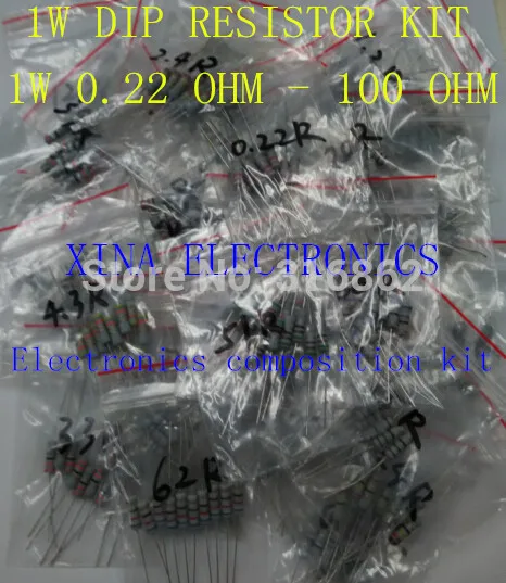 1W 0.22R-100R 5% Metal Film Resistor kit 1W 0.22ohm to 100ohm 5% 42valuesX10pcs=420pcs 1W 5% DIP kit