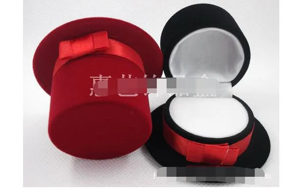 

20pcs/lot Fashion Cute New Cute Hat Velvet Rings Jewelry Box Gift Container carring cases black and red