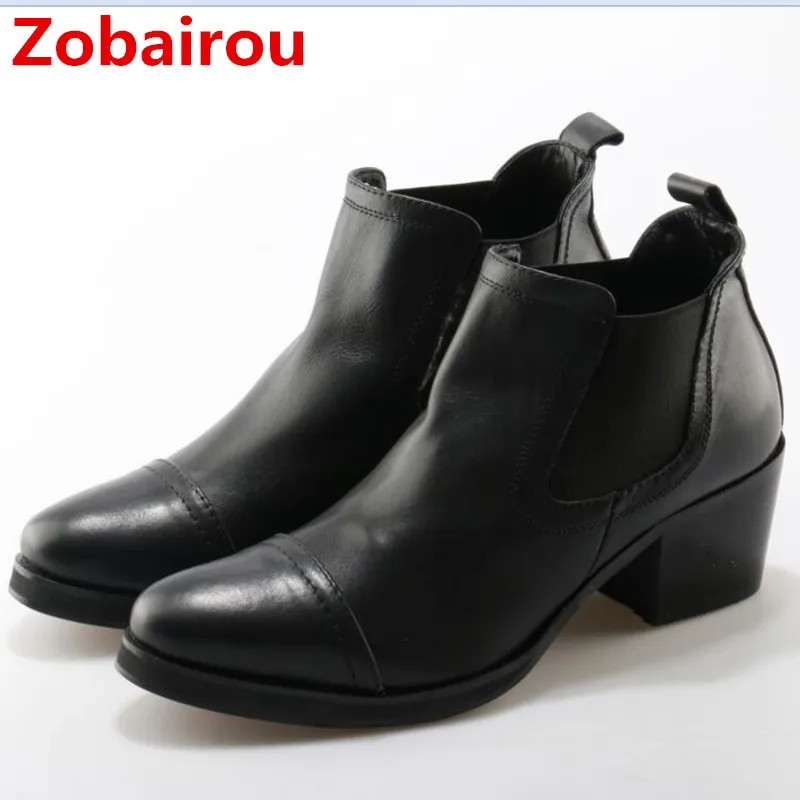 Italian Brands Black Pointed Toe Men Ankle Boots Spring Autumn Leather Botas Hombre Cowboy Military Boots Prom Dress Shoes