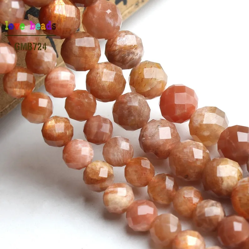 AA+ Natural Faceted Sunstone Stone Round Beads for Jewelry Making Diy Bracelet Necklace 7.5\'\' strand 6mm 8mm