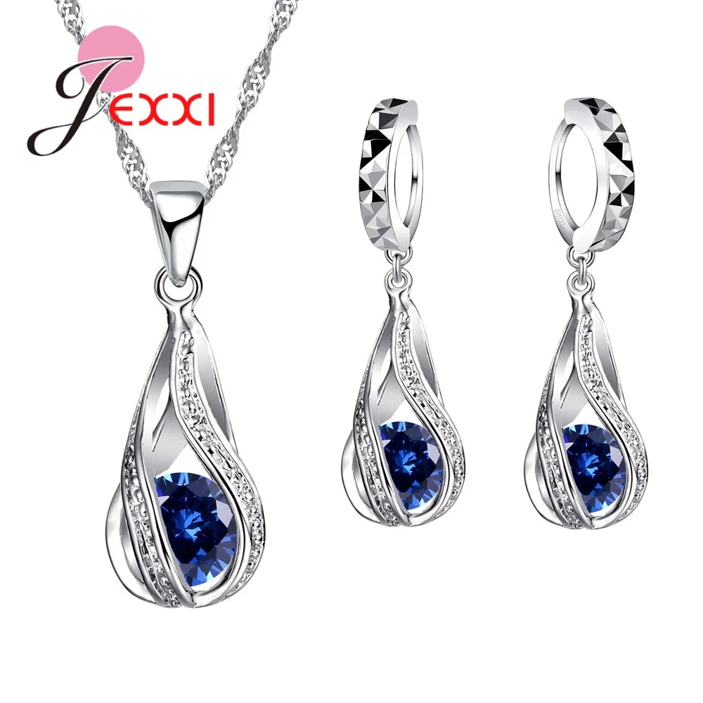 Set di gioielli in cristallo con goccia d\'acqua di nuovo stile di lusso Collane con orecchini ad ago in argento 925 multicolori per le donne Regali