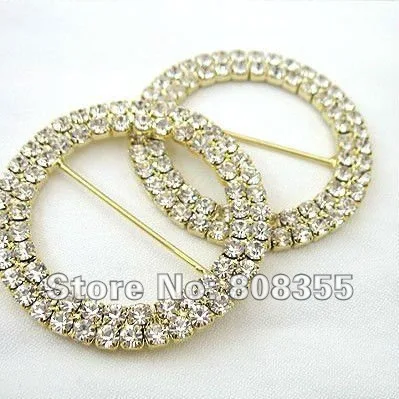 Free shipping--10pcs A-GRADE Gold Double Row Diamante Rhinestone Big Buckle For Organza Chair Sash Wedding Favor Decor