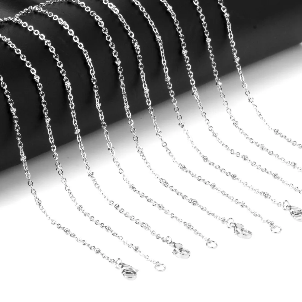 LUXUSTEEL 2mm Golden Color Beaded Rolo Link Chain Necklaces For Women/Men 316L Stainless Steel Wholesale Jewelry Gift 10pcs/lot