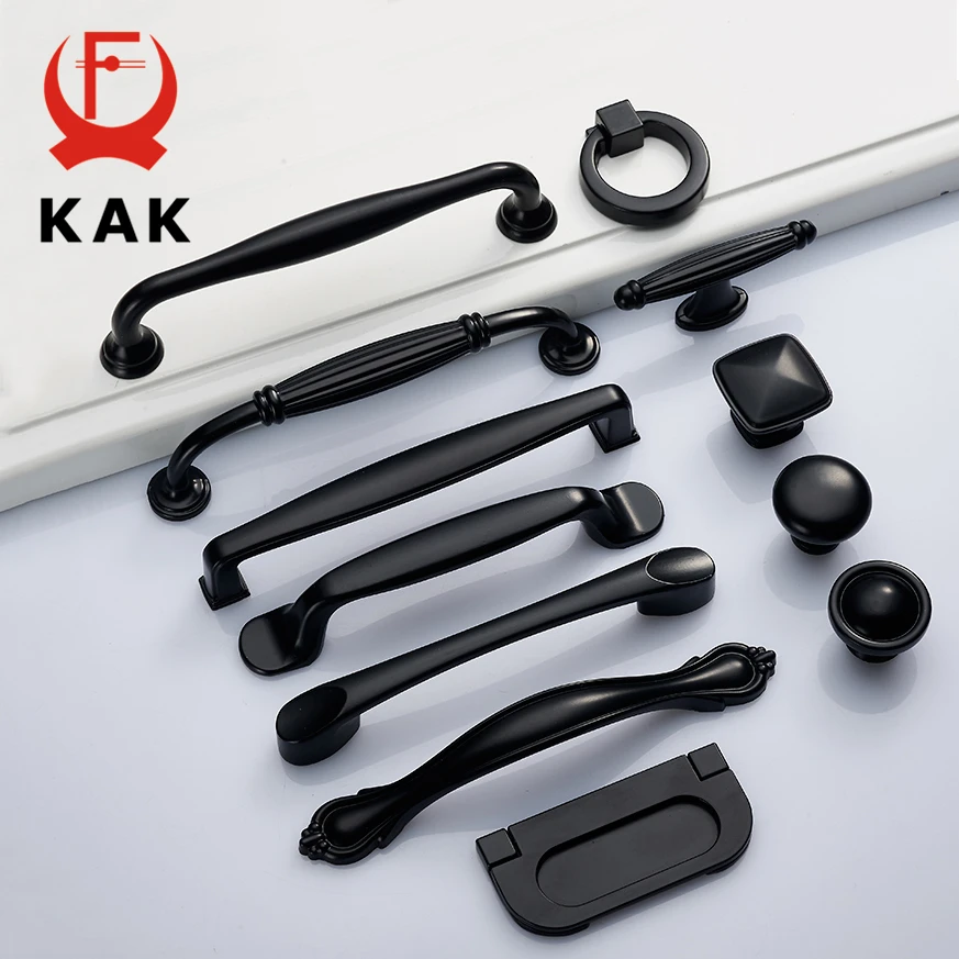 

KAK 5pcs Zinc Alloy Black Cabinet Handles American Kitchen Cupboard Door Pulls Drawer Knobs Fashion Furniture Handle Hardware