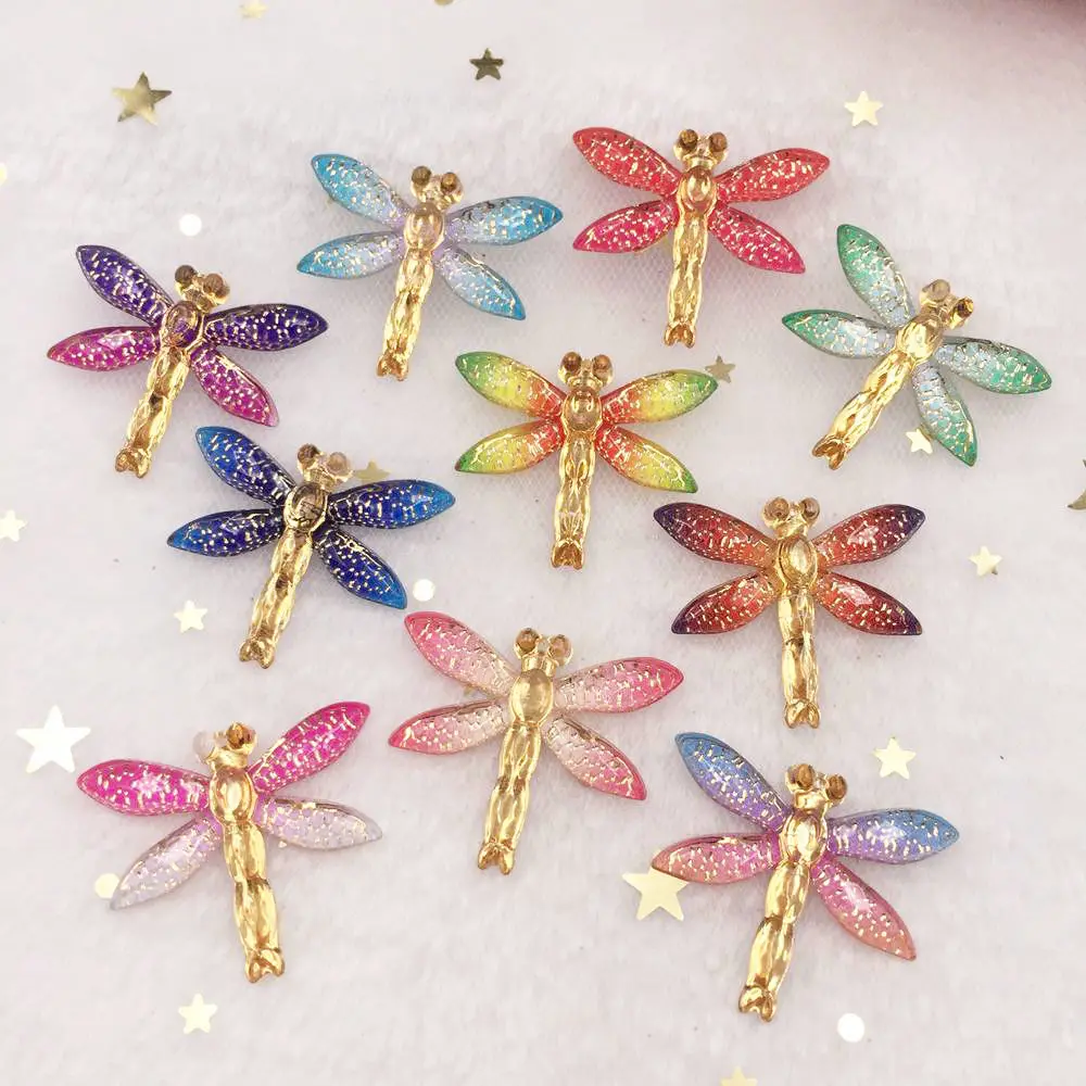 New 10pcs Resin Bling Colorful Dragonfly flatback rhinestone 1 Hole Ornaments DIY  Wedding appliques craft SW80