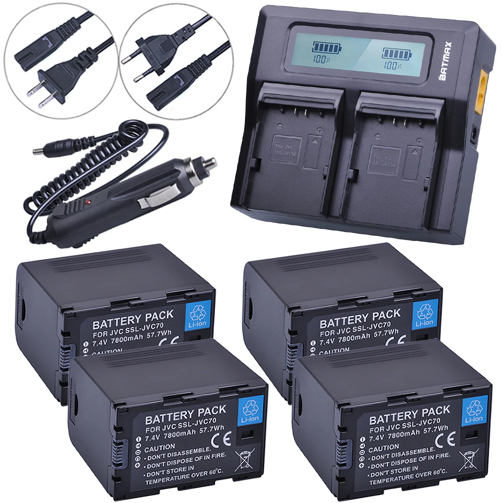 4Pcs SSL JVC70 SSL-JVC70 JVC50 Battery with USB Output + LCD Rapid Dual Charger for JVC GY-HM600, GY-HM650, GY-HMQ10, GY-LS300