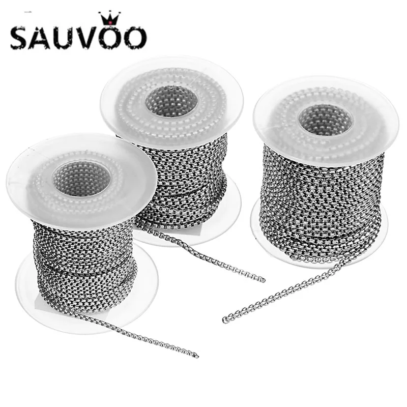 

SAUVOO 10 Yard/lot Stainless Steel Square Rolo Chain Silver Tone 2mm 2.5mm 3mm Width Bulk Necklace Chain for DIY Jewelry Make