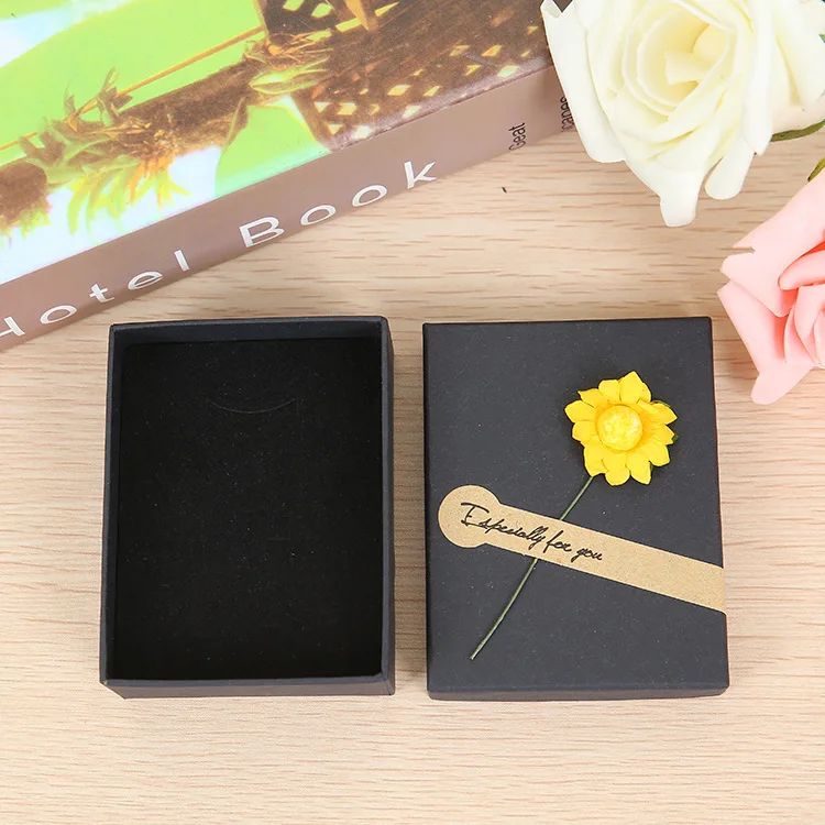 20Pcs New Black Box Flower Kraft Paper Favour Gift Jewelry Packaging Box/Bag Vintage Design Bulk Rings/Earrings Box