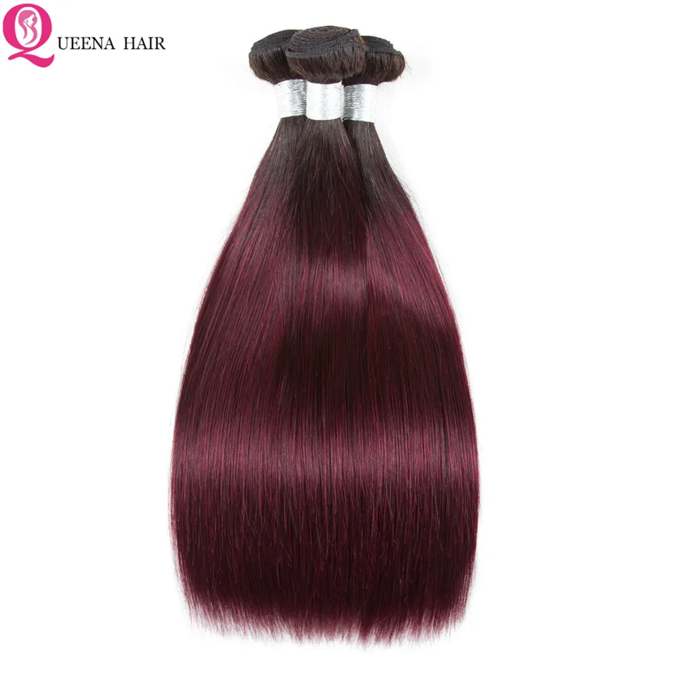 1B 99J Ombre Straight Bundles With Frontal Indian Human Hair 4 3 2 Bundles With Frontal 10-30 Inch Remy hair For Women