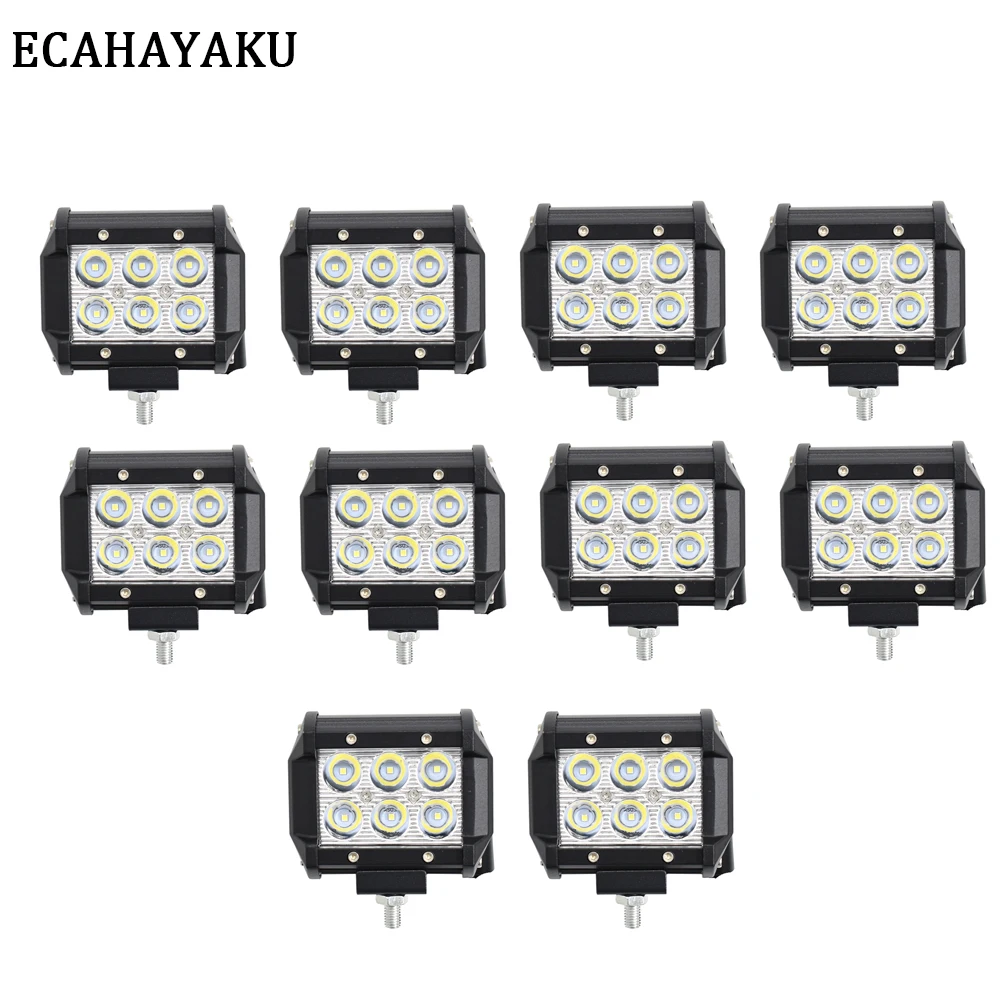 

10 Pcs 4 Inch LED Work Light Bar 18W 6000K for Indicators Motorcycle Driving Offroad Boat Cars Tractor Truck 4x4 SUV ATV UTE 12V