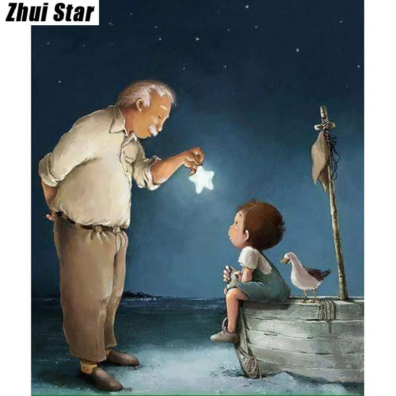 

Full Diamonds 5D DIY Diamond Painting "Old man and child" Embroidery Cross Stitch Rhinestone Mosaic Living Room Decorative Gifts