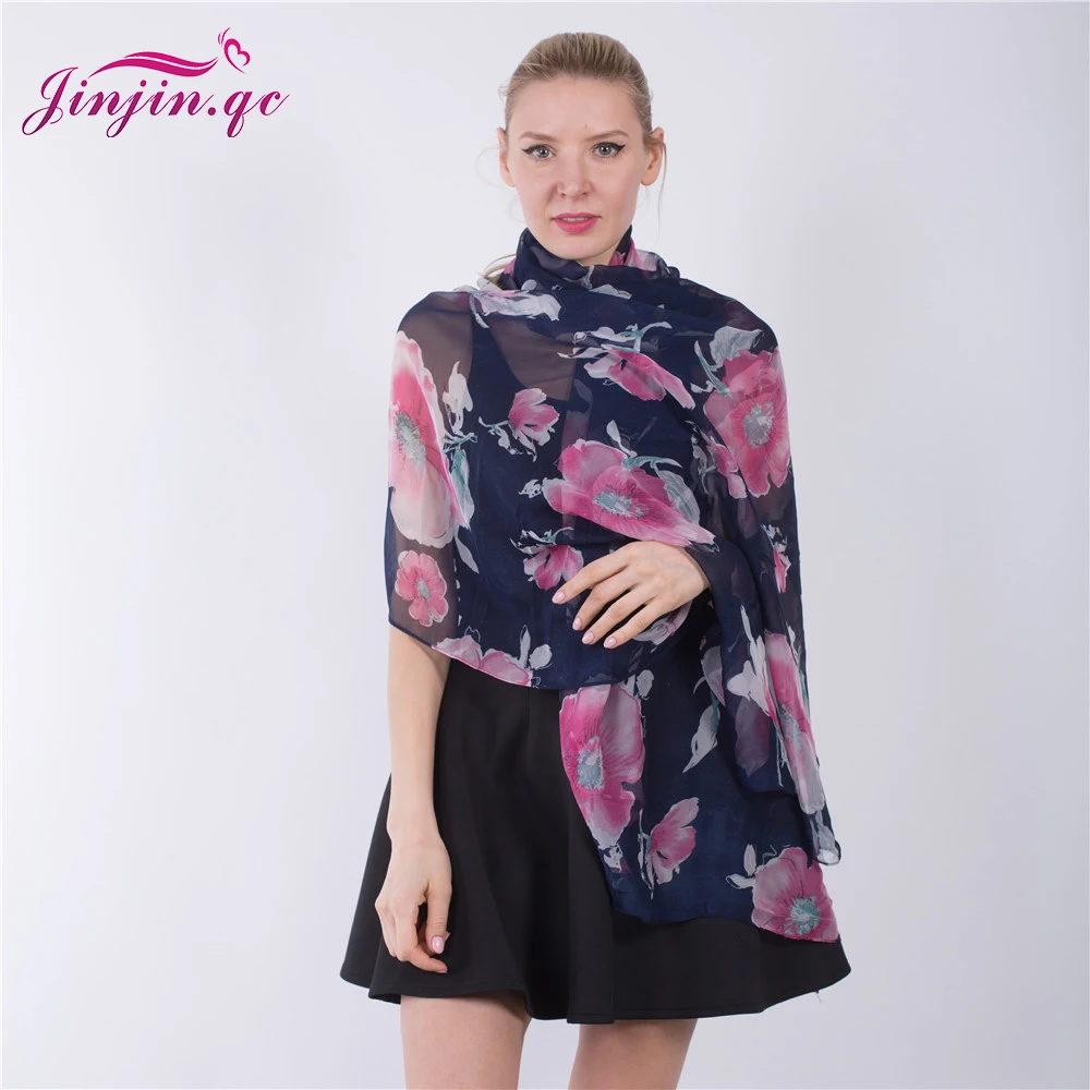 

Jinjin.QC 2019 New Fashion Women Chiffon Scarf Floral and Leaves Printed Scarves and Shawls Hijab Echarpe Foulard Femme