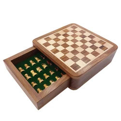 Top Grade Solid Wood Portable Non-slip Super Mini Chess Set Drawer Pieces Glued Onto Board Game Box Children Gift Craft qenueson