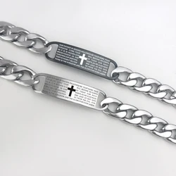 Men's Cross Bible Text Christian Bracelet Engraving Punk Stainless Steel Fashion Accessories Jewelry