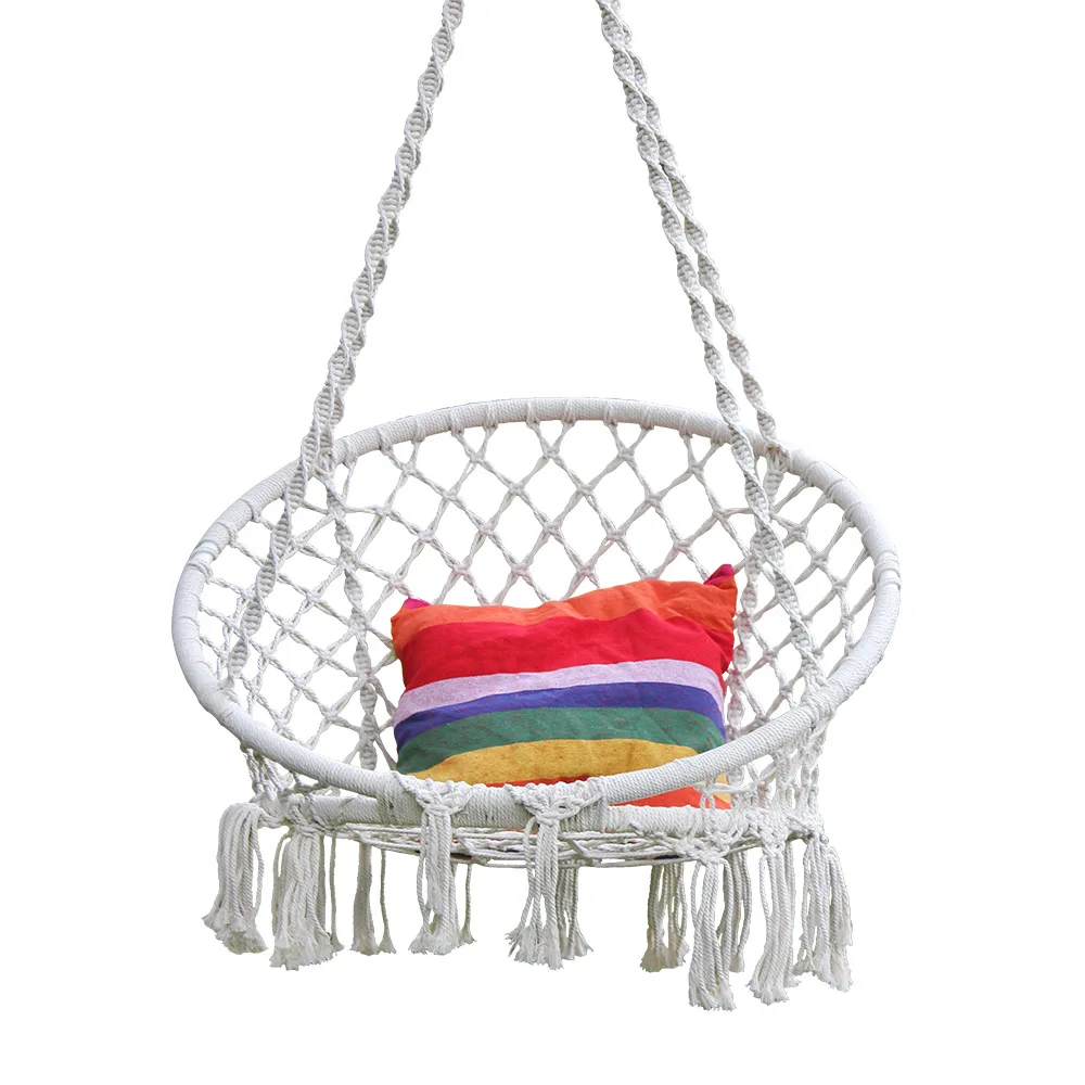 Hamaca de cuerda de algodón para niños, juego de columpio de macramé tejido a mano, mecedora para interiores y exteriores, cama para dormir para bebés