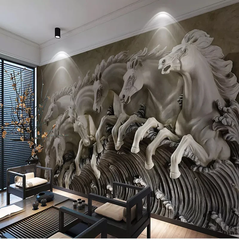 Custom Foto Tapeten 3D Geprägte Pferd Im Galopp Wandbilder Europäischen Stil Wohnzimmer Hintergrund Wand Tuch Kunst Papel De Parede 3D