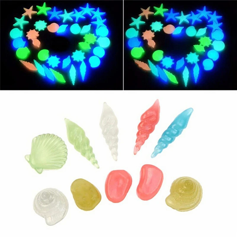 10pcs Mix Color Pebble Rocks Aquarium Decorative Luminous Stones Glow In Dark Garden Decor Road Outdoor Fish Tank Decoration