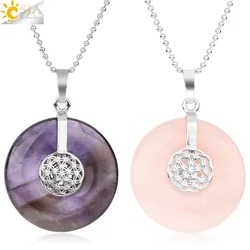 CSJA Natural Stone Flower of Life Pendants Necklaces Crystal Healing Energy Balance Bead Geometric Symbol Women Men Jewelry G140