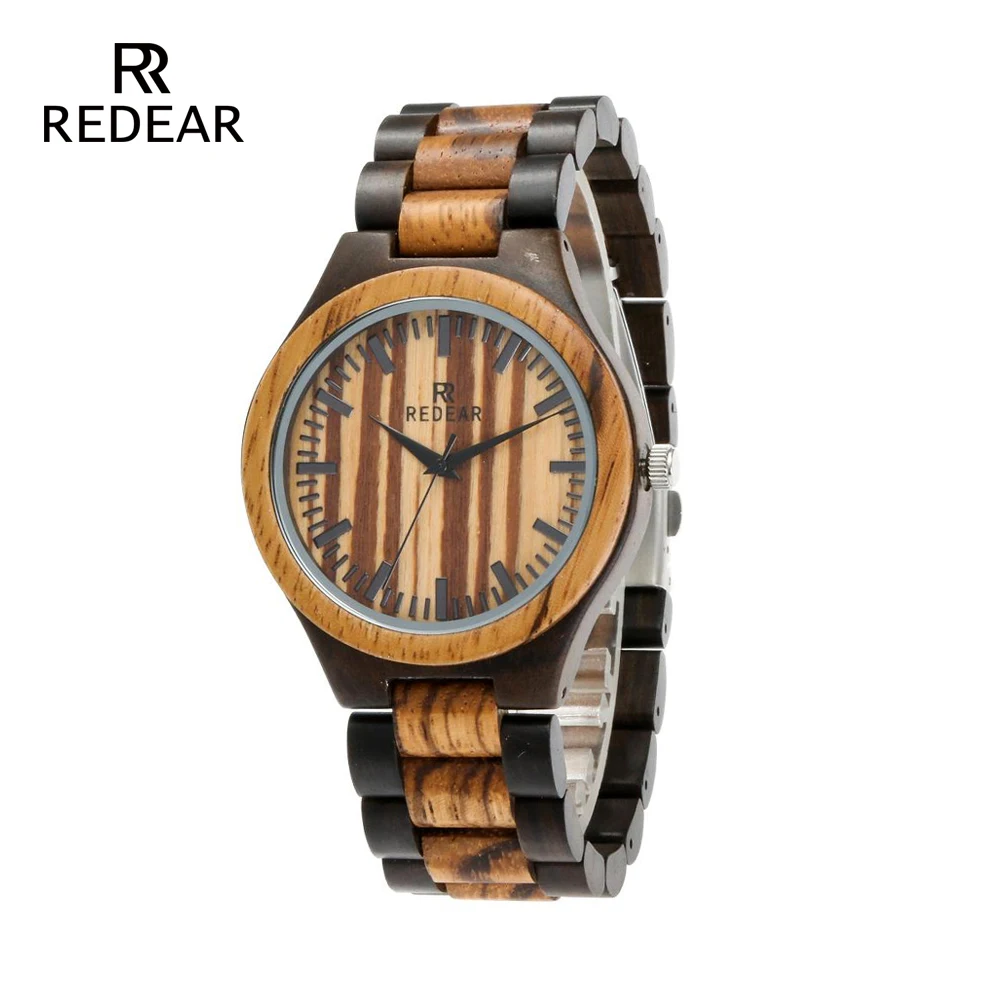 REDEAR Hot Sale Zebra Wood and Black Sandalwood Wooden Watches for Men Two-tone man watch 2019 in Paper Gift Box