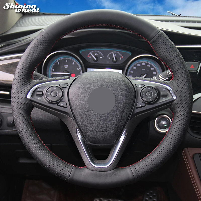 

Shining wheat Hand-stitched Black Leather Car Steering Wheel Cover for Buick Envision 2014-2015