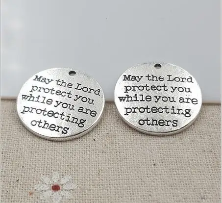 High Quality 10 Pieces/Lot Diameter 25mm Letter Printed May The Lord Protect You While You Are Protecting Others Message Charm