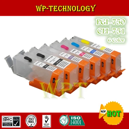 

6 цветов пустой картридж для PGI750 CLI751, подходит для Canon IP7270 MG6370 MG5470 MX727 MX927 MG5570 MG6470 MG7170