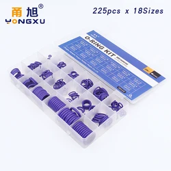 225Pcs 18Sizes O Rings Rubber O Ring Seal Purple NBR Oring Nitrile Washer Sealing O-Rings Assortment Kit O-Ring Set Gasket Box